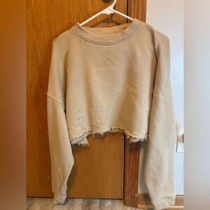 L.A. Hearts tan crewneck cut off fringe bottom, long sleeve sweatshirt, MEDIUM